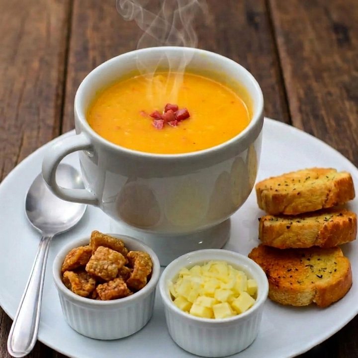 Caldo de calabresa com torradas