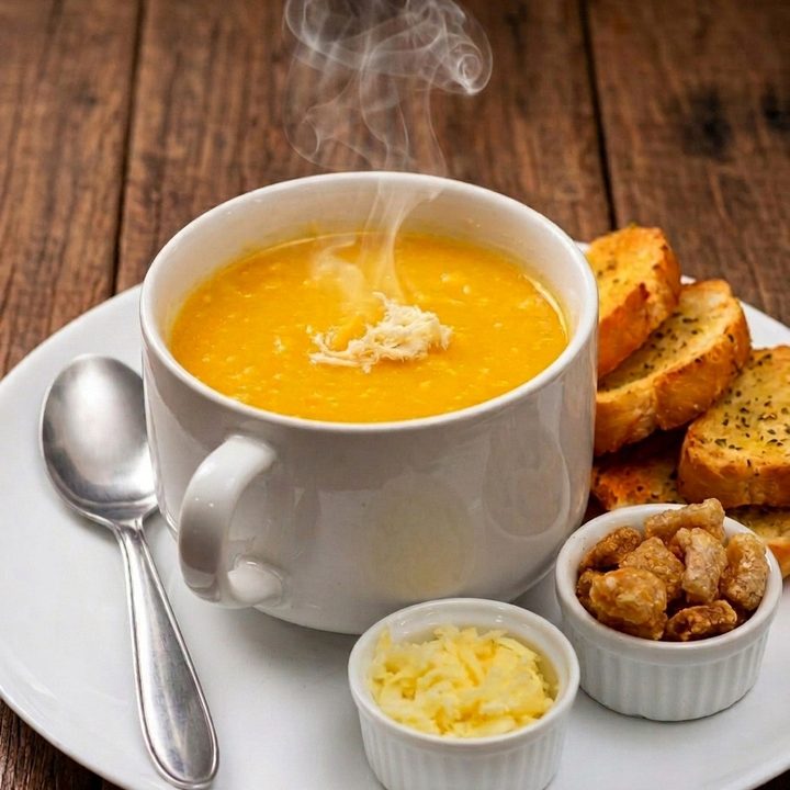 Caldo do galo com torradas