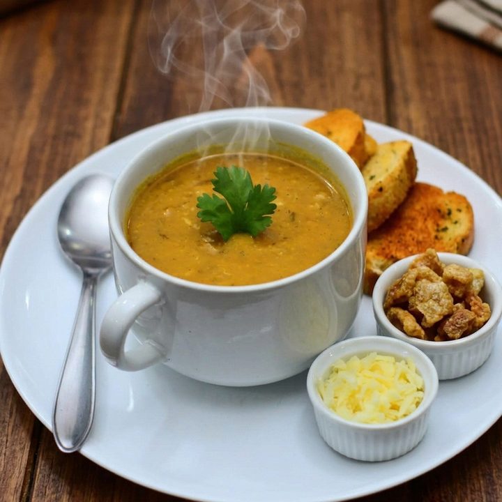 Caldo de mocotó com torradas